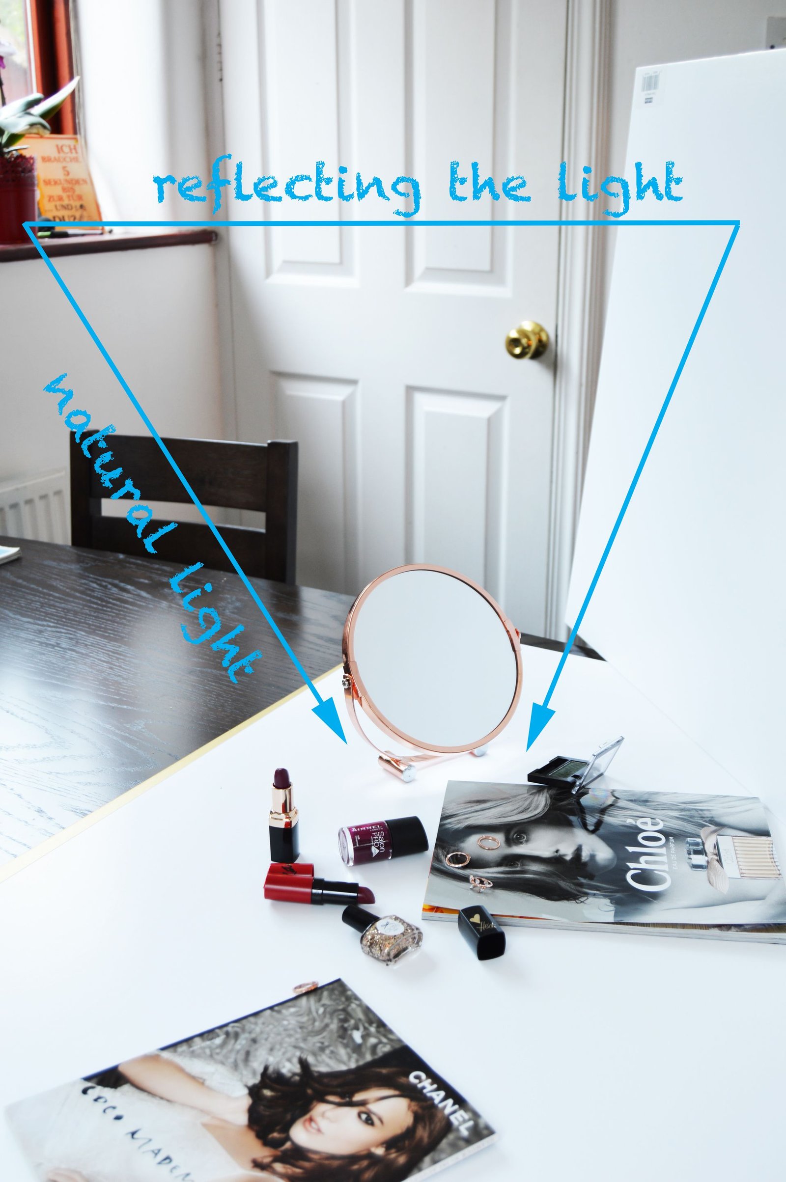 Behind the Scene Photography Setup - Photography setup to create lighter and brighter photos. You only need a few props to get brighter photos.