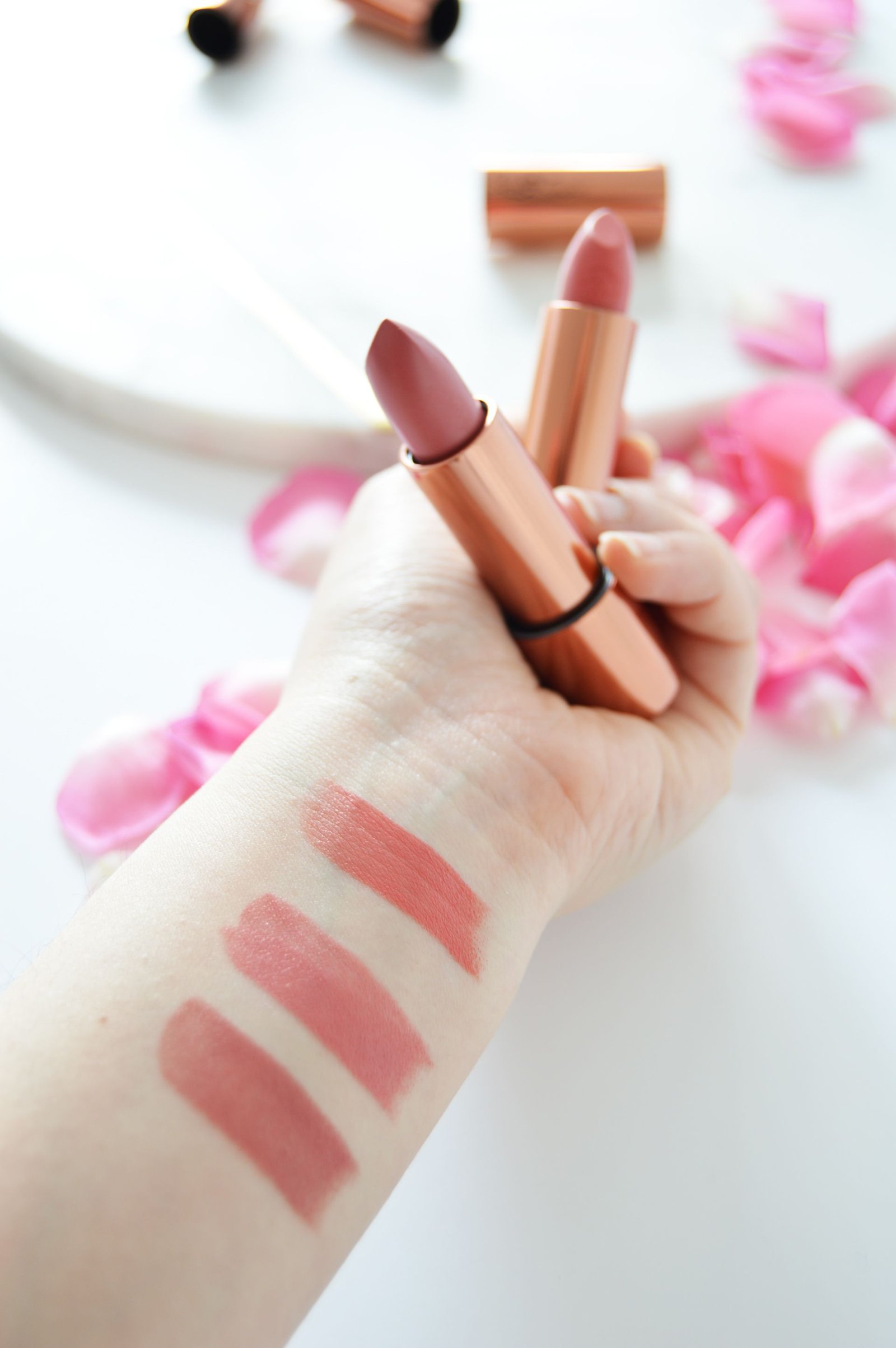 Rosie for Autograph Lipsticks Review and Swatches - Lady Rose, Camisole Blush, Dolly Baby